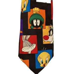VTG Bugs Tweety Sylvester Marvin Daffy Road Runner Looney Tunes Mens Tie 1993
